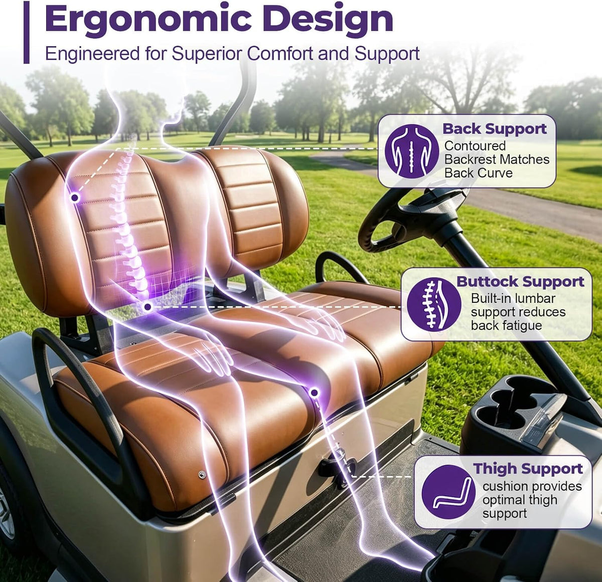 NOKINS Golf Cart Seat Cushion Kit for EZGO TXT/RXV, Coffee Brown