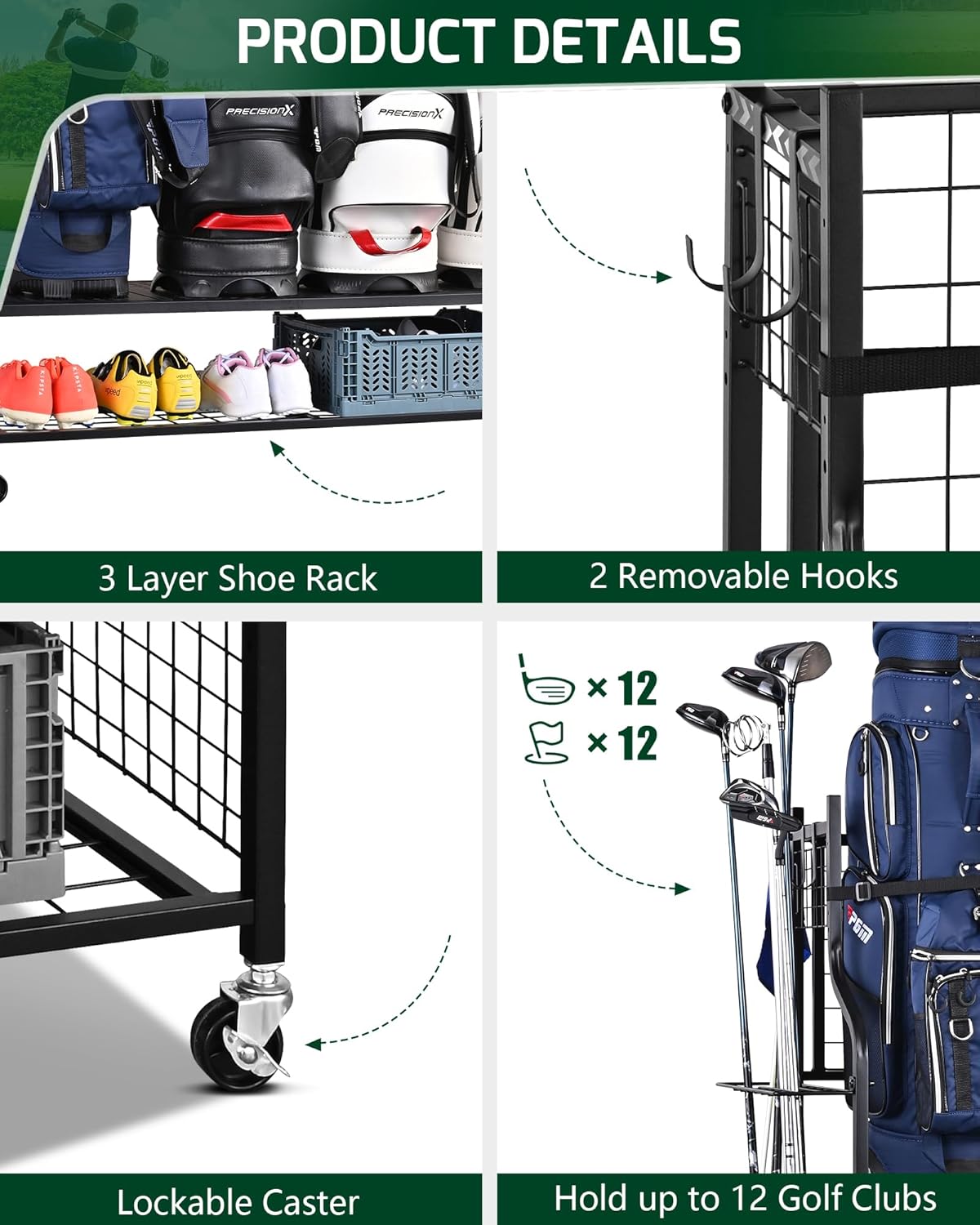 4 Golf Bag Storage Organizer, Extra Large Golf Storage Stand for Golf Bag and Accessories