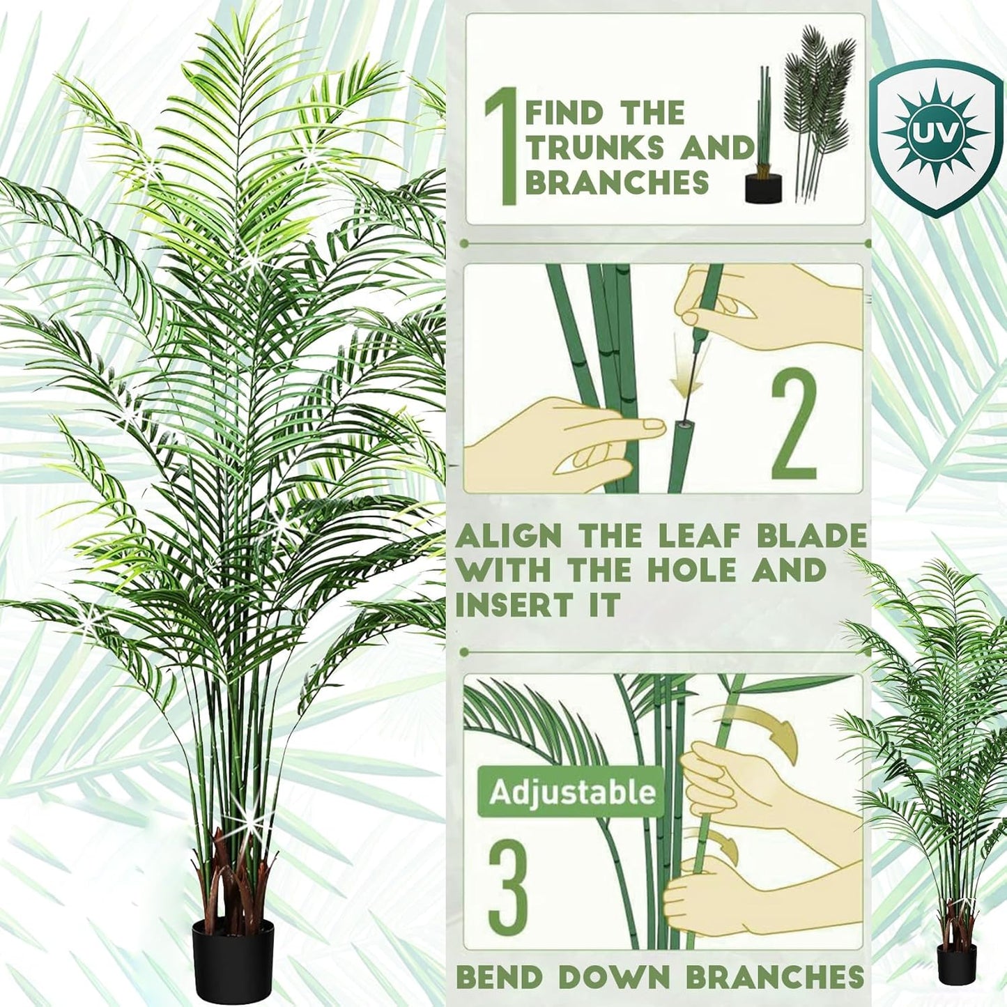 Artificial Areca Palm Plant 5ft Fake Palm Tree with 15 Leaves Set of 2 Pre-Potted Fake Palm Trees for Indoor Outdoor House Home Office Housewarming