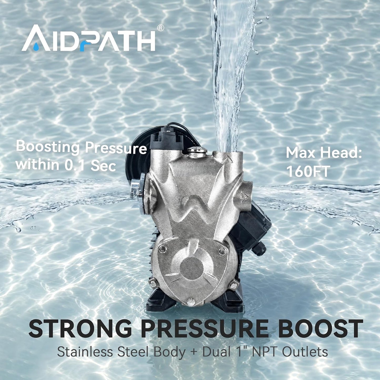 Automatic Self-Priming Booster Pump, 1" NPT Dual Out, 164ft Head, 25ft Lift