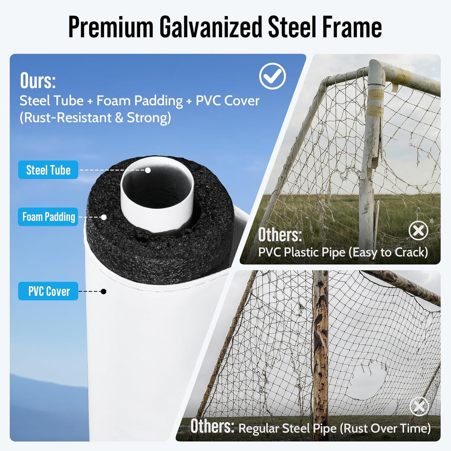 Soccer Goal for Backyard, 8x6/6x4 FT Heavy Duty Soccer Net with Safety Foam Padded Metal Post, Durable Goals with Training Set Agility Ladder & 12 Cones for Youth & Adults Practice 8x6 FT