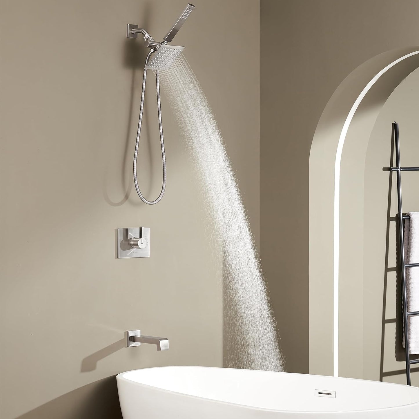 Tub and Shower Faucet Set Dual Shower Heads with Handheld Spray Combo and Tub Spout