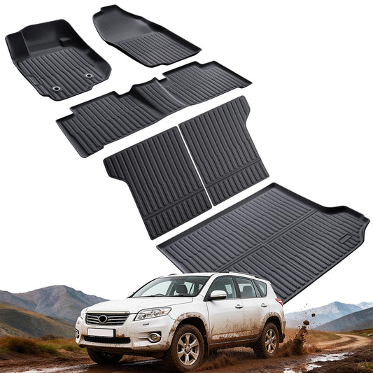 Floor Mats &Trunk Liner for Toyota RAV4 2006-2012(5 Seat Only Without 3nd Row), All Weather TPE Carpet for RAV-4 Car Accessories 2007 2008 2009 2010 2011 6 pcs