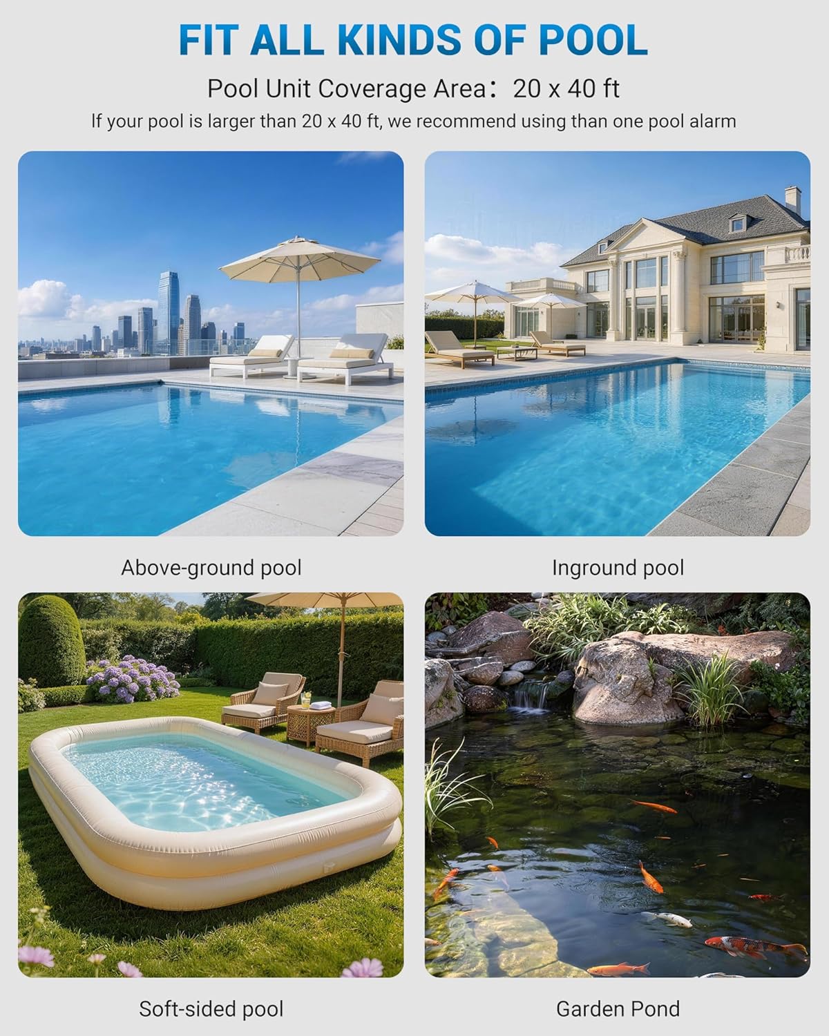 Pool Alarm with Home Receiver - Loud Floating Safety Pool Alarms with App Remote Control for Inground & Above Ground Pools, Extra Water Safety for Kids, Pets and Pool Owners, Purple