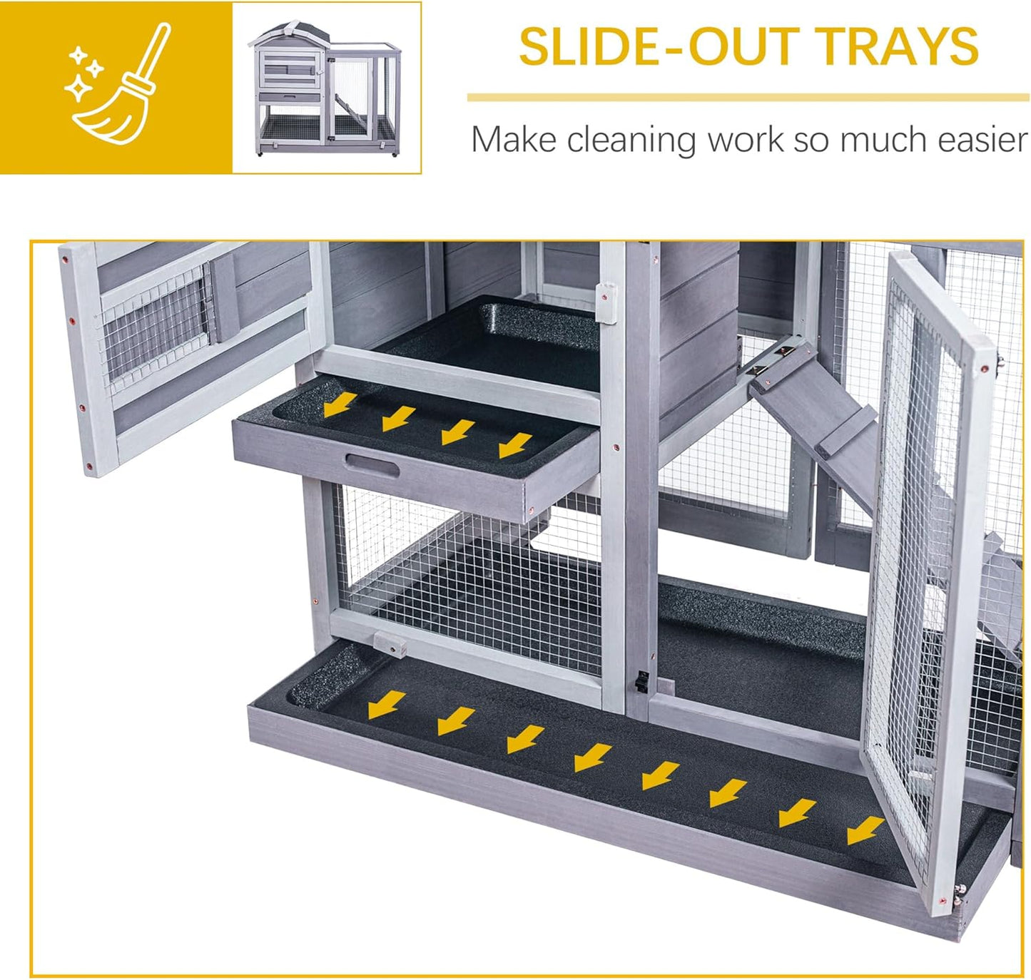 Indoor/Outdoor, Wooden Rabbit Hutch/Cage with Wheels,  Ramp and Removable Tray