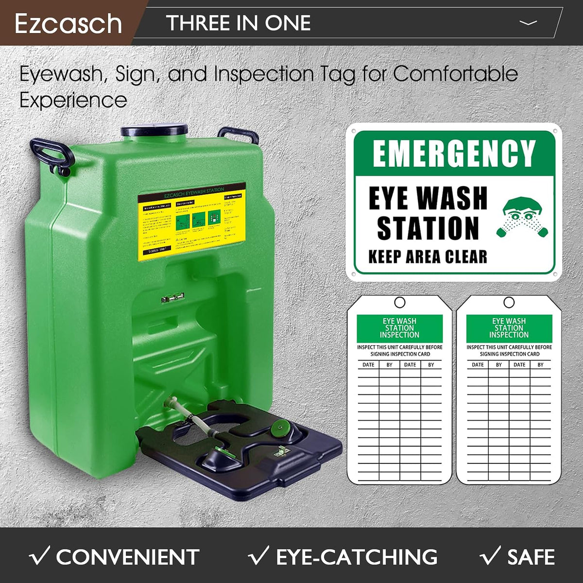 Portable Eyewash Station 14Gal 53L, OSHA Approved,Wall Mounted Flow