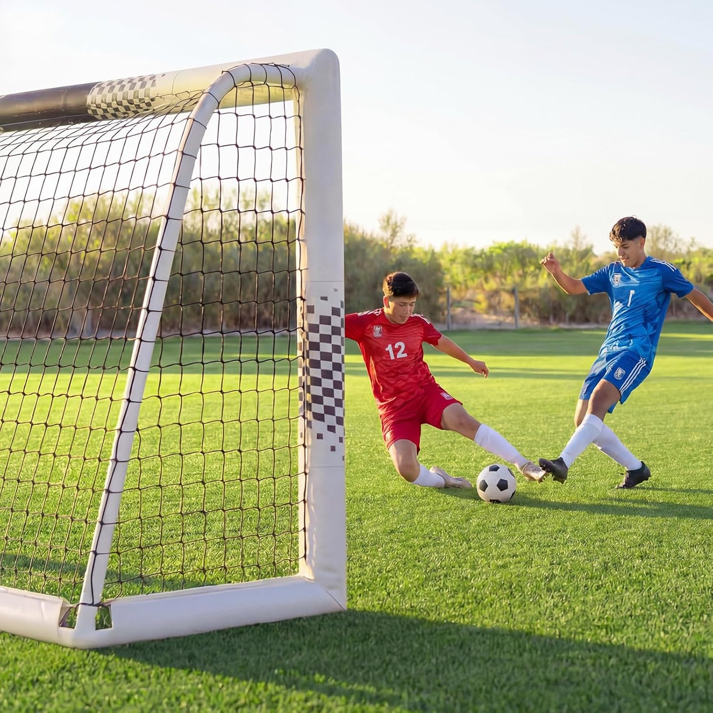 Soccer Goal for Backyard, 8x6/6x4 FT Heavy Duty Soccer Net with Safety Foam Padded Metal Post, Durable Goals with Training Set Agility Ladder & 12 Cones for Youth & Adults Practice 8x6 FT