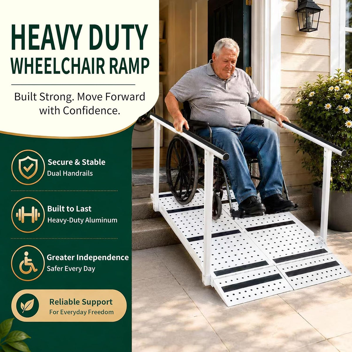 45 Inch Wheelchair Ramp with Handrails, 5‑12" Rise, Carbon Steel Wheelchair Ramp for Home Steps, 770 LBS Weight Capacity, Anti‑Slip Strips, for Home Steps & Mobility‑Impaired Users