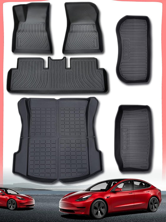 CreateRuyi for Tesla Model 3 Floor Mats 2023 2022 2021, TPE All Weather Tesla 3 Floor Mats, Premium All Weather Anti-Slip Waterproof Floor Mat Cargo