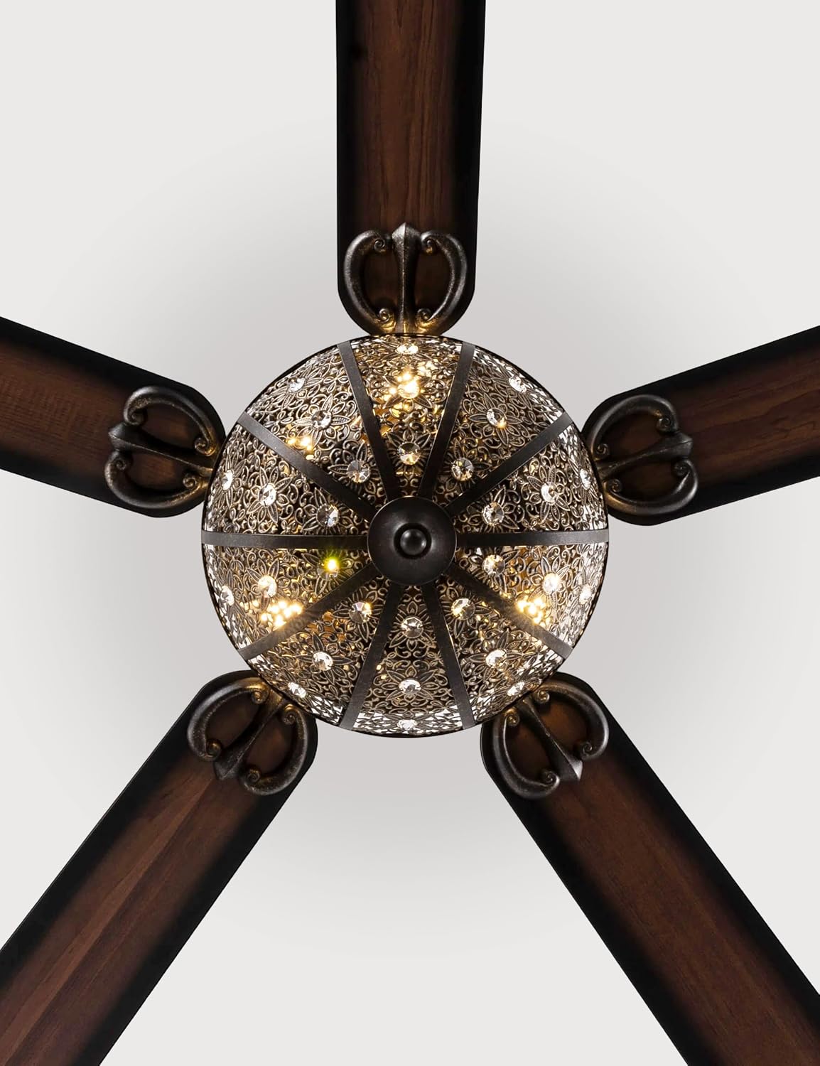 52 Inch Vintage Chandelier Ceiling Fan with Light, Antique Bronze Fandelier