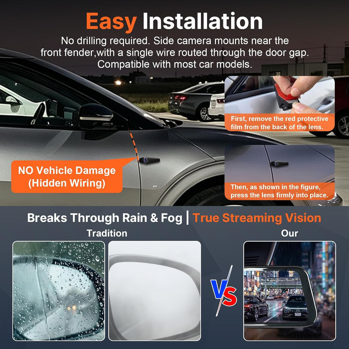 4CH 360 Mirror Dash Cam Front Rear WiFi GPS 128GB SD
