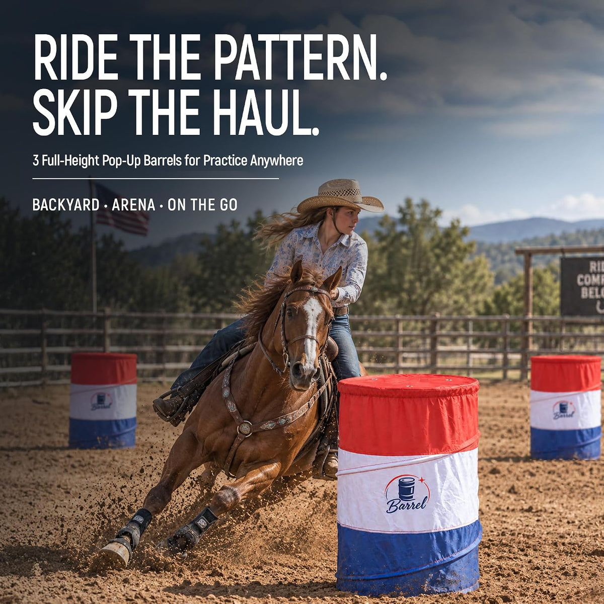 Pop Up Barrel Racing Training Barrels, Collapsible Set of 3