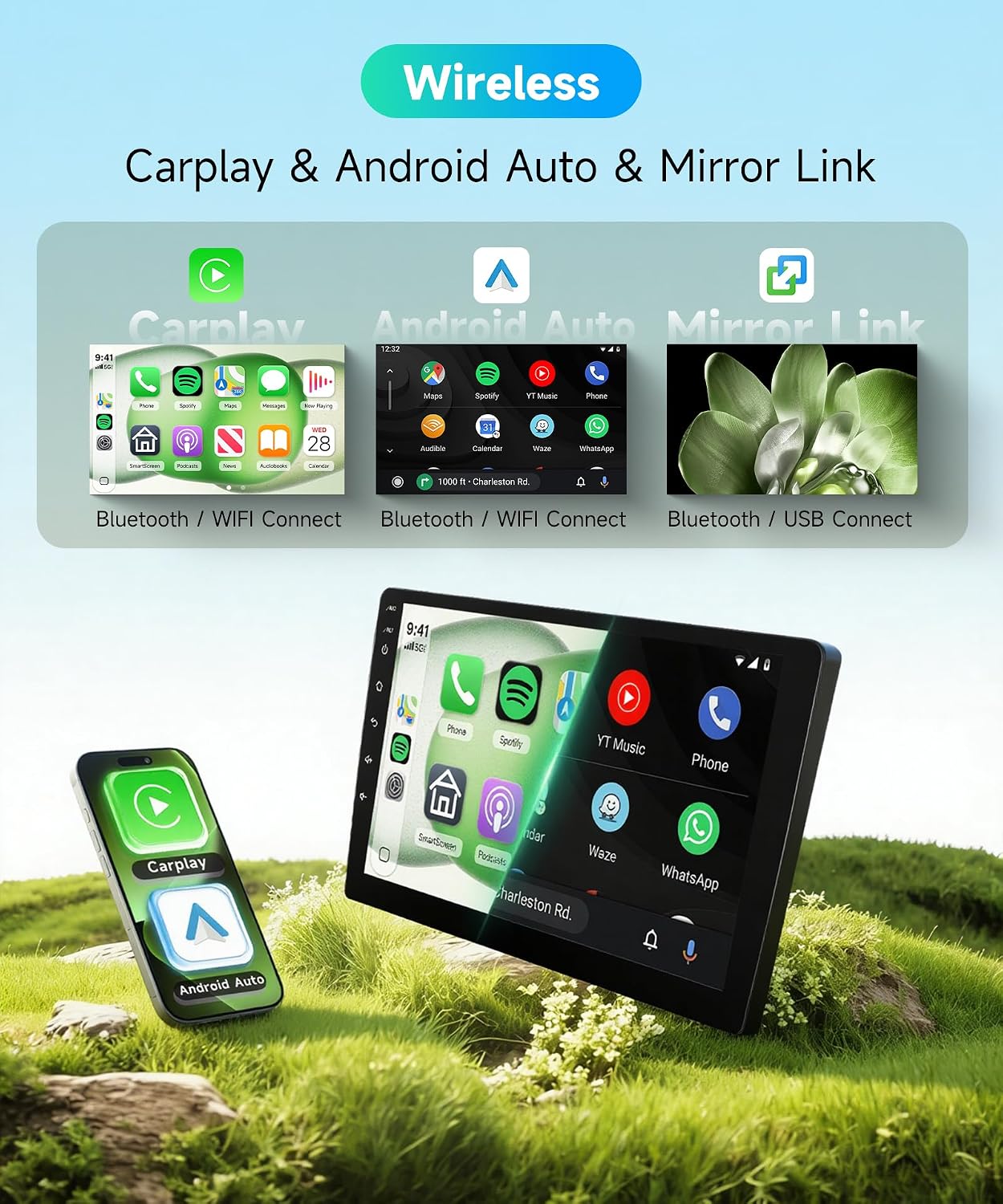 Rimoody 4g+64g 10.1'' Android 15 Car Stereo for Chevy Silverado/Tahoe/Suburban/Avalanche and GMC Sierra/Yukon 2007-2014, Wireless Carplay Andorid auto, 5G-WiFi, HD Touch Screen GPS