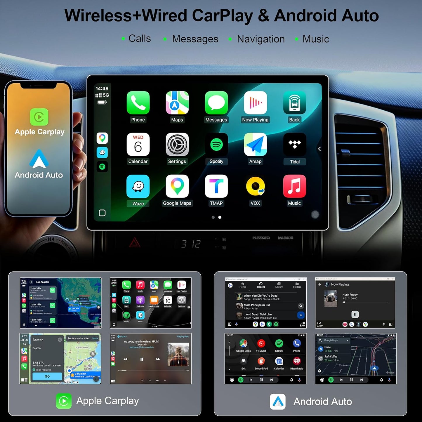 11.5 Inch 8 Core 4GB+64GB Car Radio Stereo for Toyota Tacoma 2005-2015, 2K Touchscreen Android 13 Head Unit with Wireless CarPlay & Android Auto, 1080P Backup Camera, GPS Navigation, SWC, AM/FM Radio