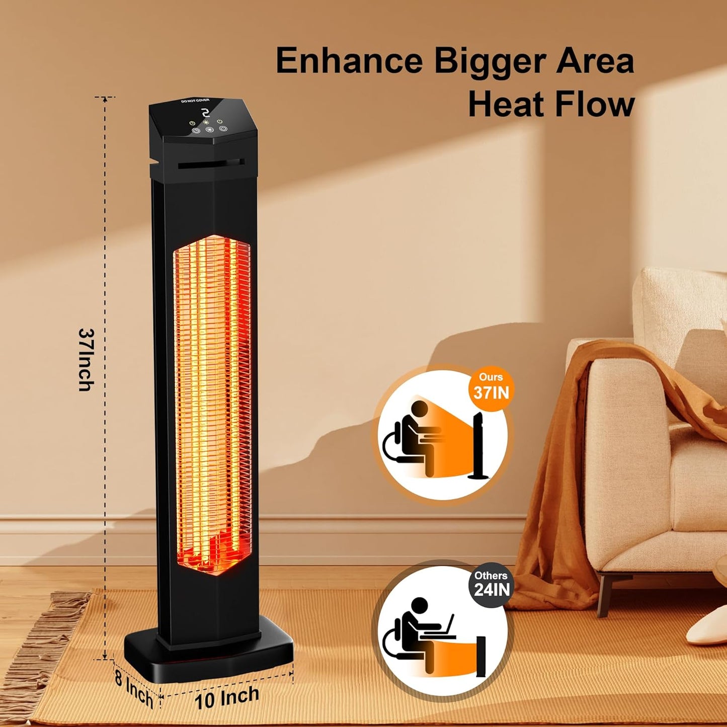 Patio Heater for Outdoor Use, 1500W Electric Space Heater Indoor, Portable Infrared Heater with Remote, 12H Timer, Waterproof, Tower Heater for Room,