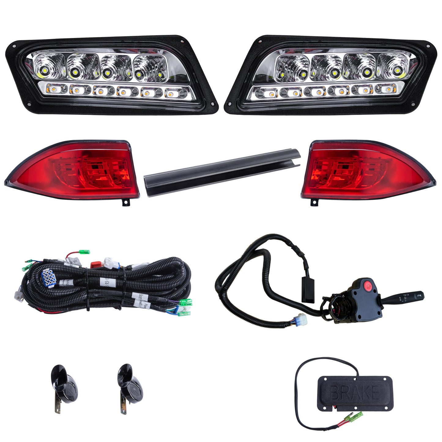 Club Car Tempo LED Street Legal Light Kit 48V, LED High Low Beam Headlight (OEM Style), taillight, Upgraded Wiring Harness, Deluxe Turn Signal Switch, Steering Wheel Cover, Brake pad Switch