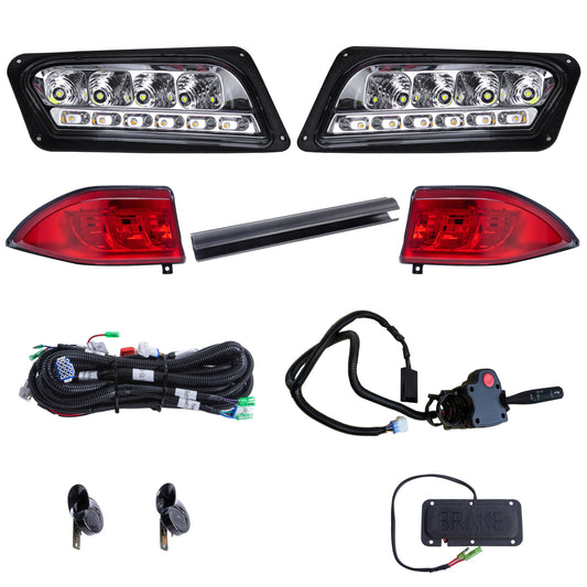Club Car Tempo LED Street Legal Light Kit 48V, LED High Low Beam Headlight (OEM Style), taillight, Upgraded Wiring Harness, Deluxe Turn Signal Switch, Steering Wheel Cover, Brake pad Switch