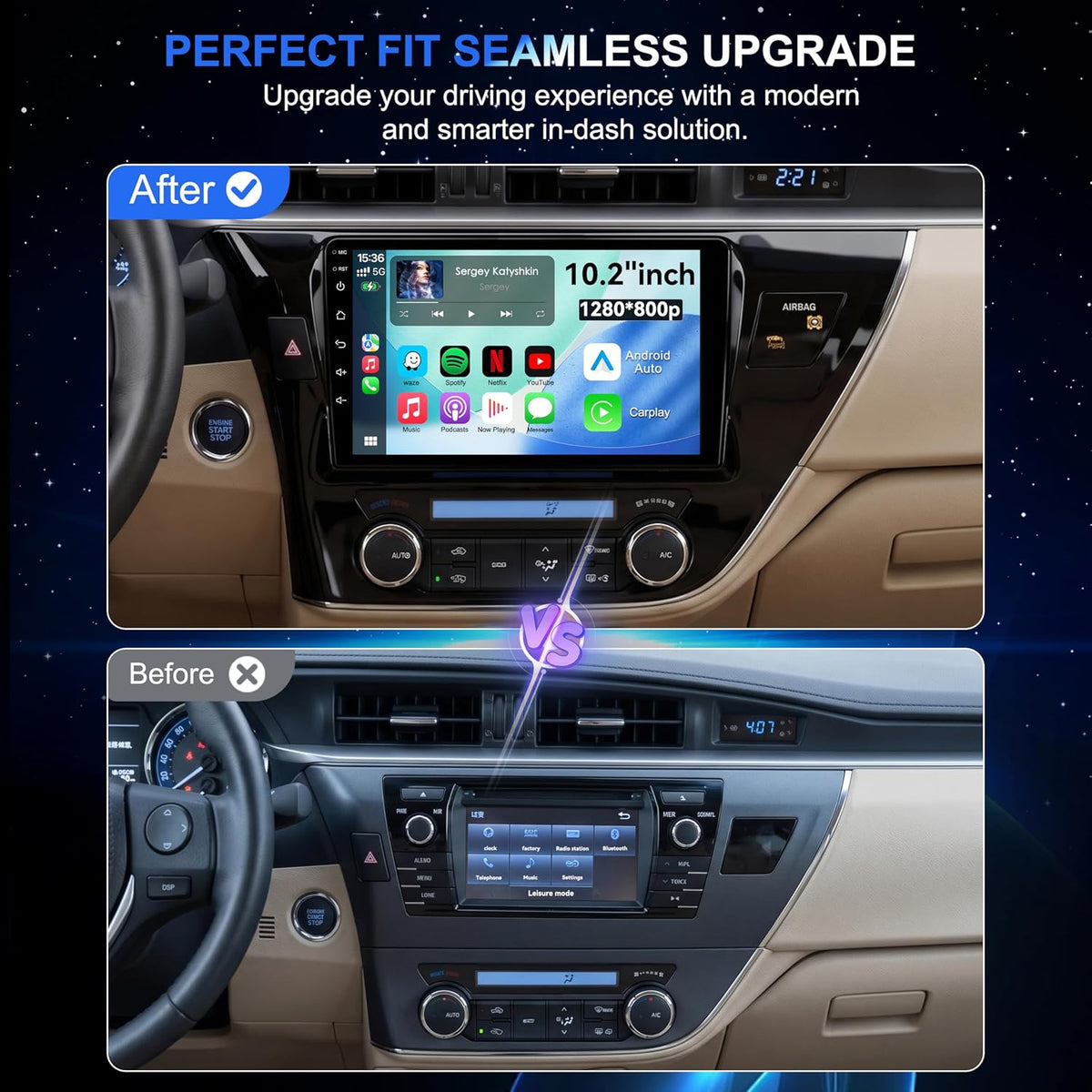 Car Radio for Toyota Corolla 2014-2016 Android 13 Car Stereo 10.2 Inch Head Unit with Carplay & Android Auto, GPS Navigation, Bluetooth 5.0, Plug and Play