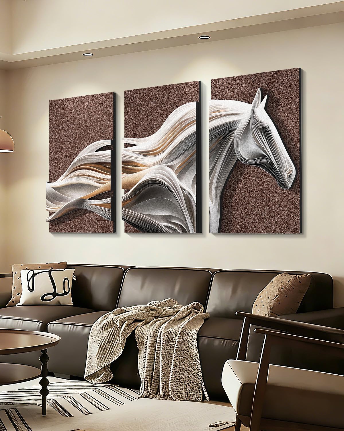3 Piece 3D Animal Textured Wall Art Brown Sandstone Living Room Decor Horse 01 Unframed 20''W x 30''H x 3