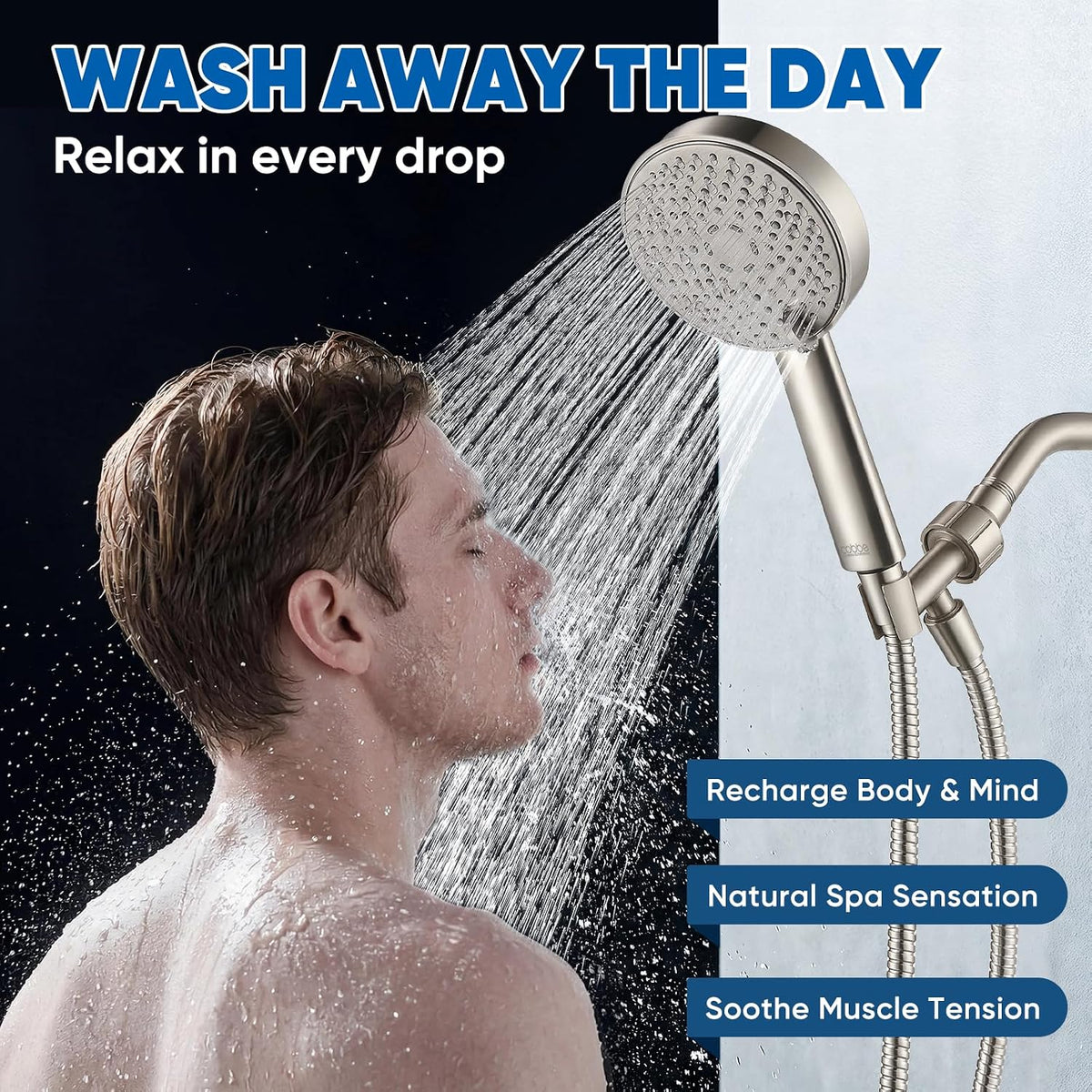Cobbe® All Metal Handheld Shower Head, 3 Spray Settings, 1.8GPM