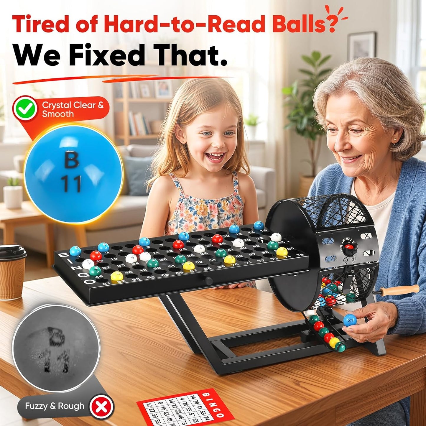 Table Top Machine Bingo Sets Adults for Large Group, Professional Deluxe Bingo Game Set Newly Upgraded Bingo Cage and Balls Storage Bag for Adults Parties, Game Night, Community and Family (Black)
