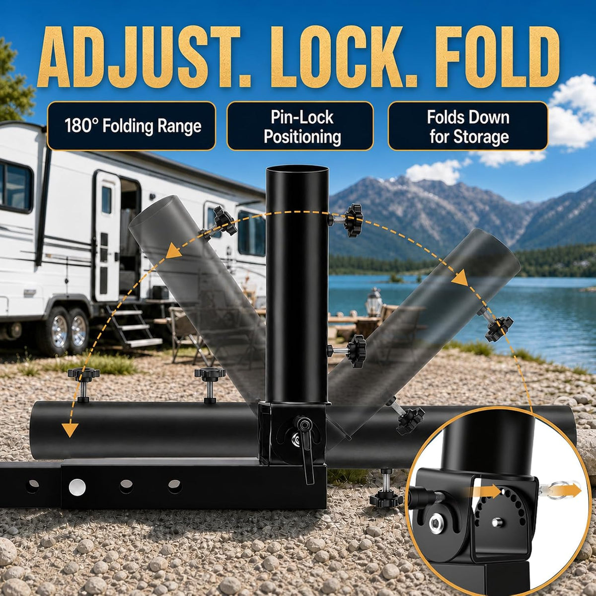 RV Flag Pole Mount, 180° Adjustable Angle Folding RV Flagpole Holder for Trailer Bumper, 2" Hitch Receiver, Heavy Duty Starlink Bumper Mount for Starlink Gen 3/Gen 2/Mini