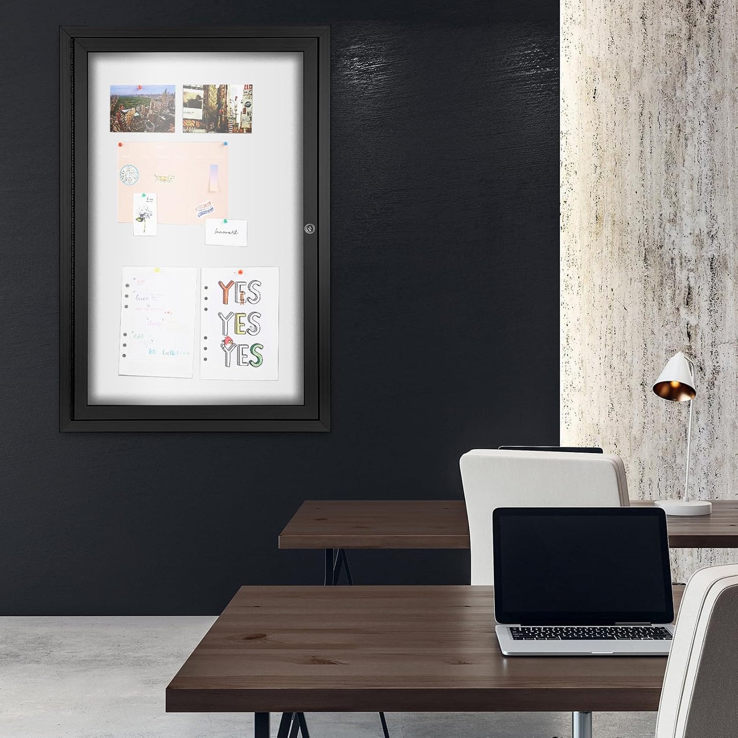 INNOVART Outdoor Enclosed Bulletin Board Weatherproof 36”x24” | Lockable Dry Erase Board with Black Aluminum Frame, Outdoor Enclosed Magnetic Whiteboard with Single Swing-Open Door Black Frame Dry Erase 36"X24"