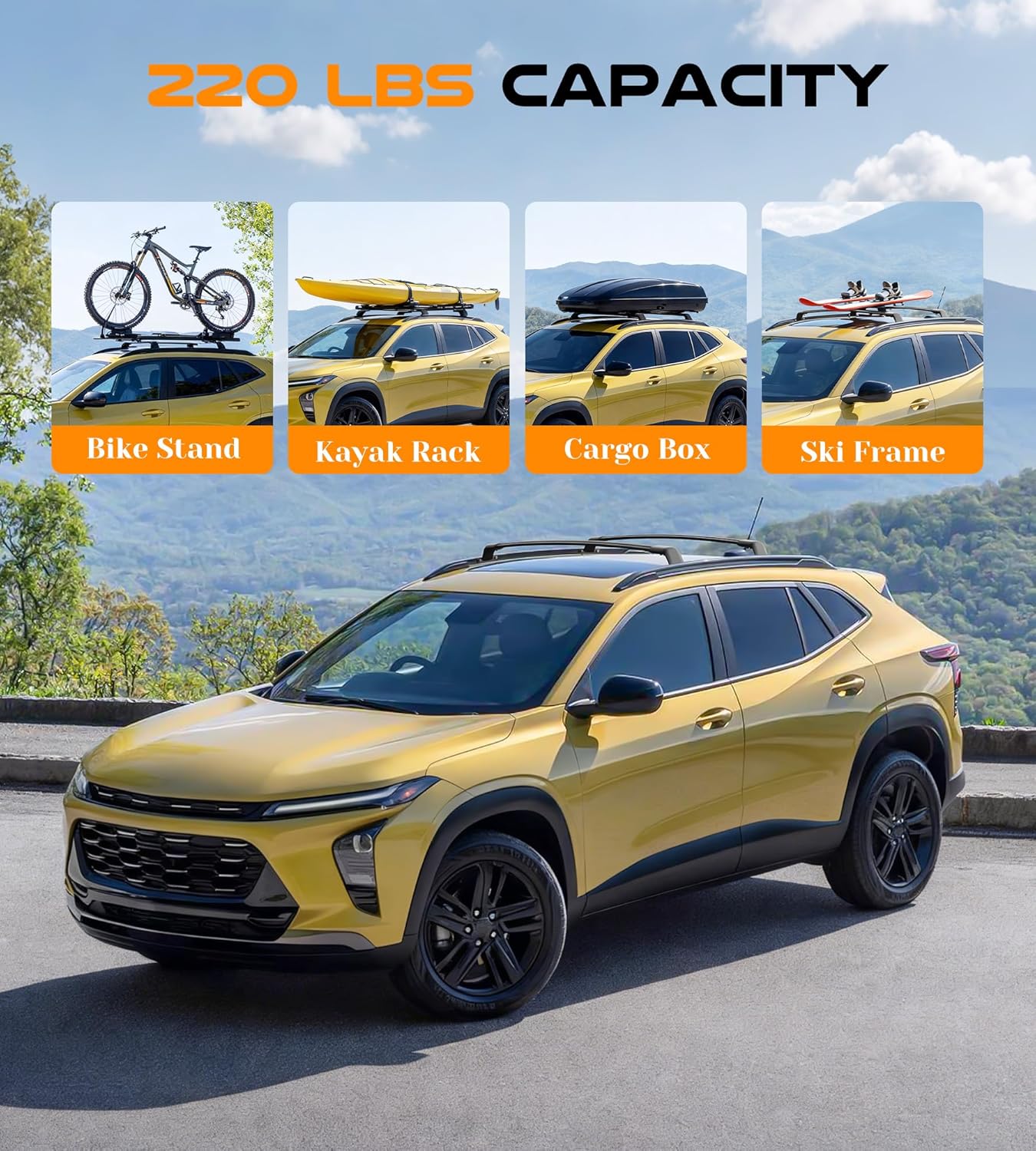 Snailfly Roof Rack Cross Bars Fit for 2024-2026 Chevy Chevrolet Trax with Side Rails (LT / 2RS / ACTIV), Easy Install & Disassemble 220 lbs Aluminum Crossbars Cargo Carrier for Bike Kayak Skis