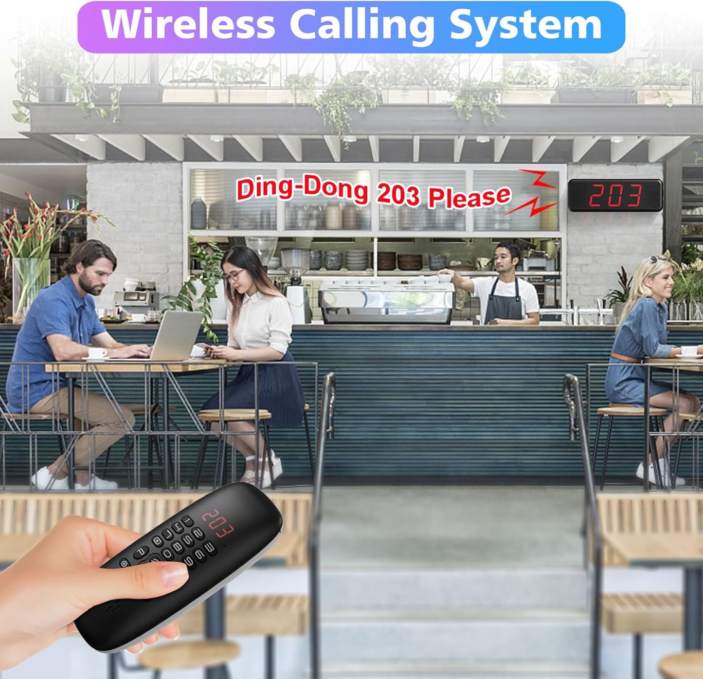 Wireless Calling System, Dual Speaker 3 Digit Queue Calling Take A Number System Restaurant Management System,