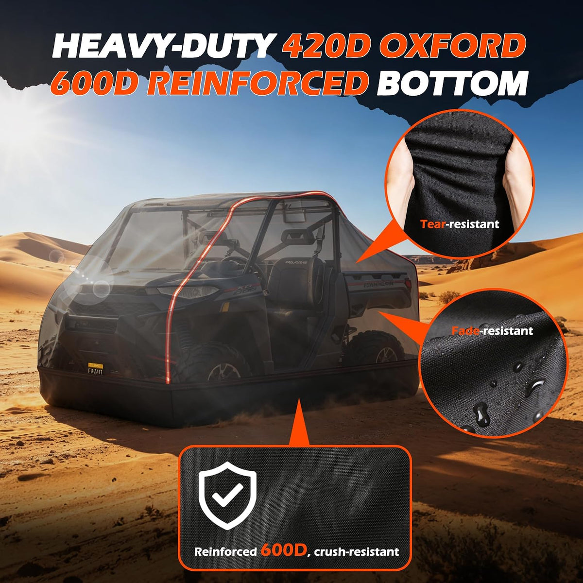 Full Enclosed UTV Cover, 420D Oxford with 600D Reinforced Bottom, Waterproof All-Weather Storage Cover for Most 4-6 Seat Mid-to-Large UTVs, 165"x83"x81"