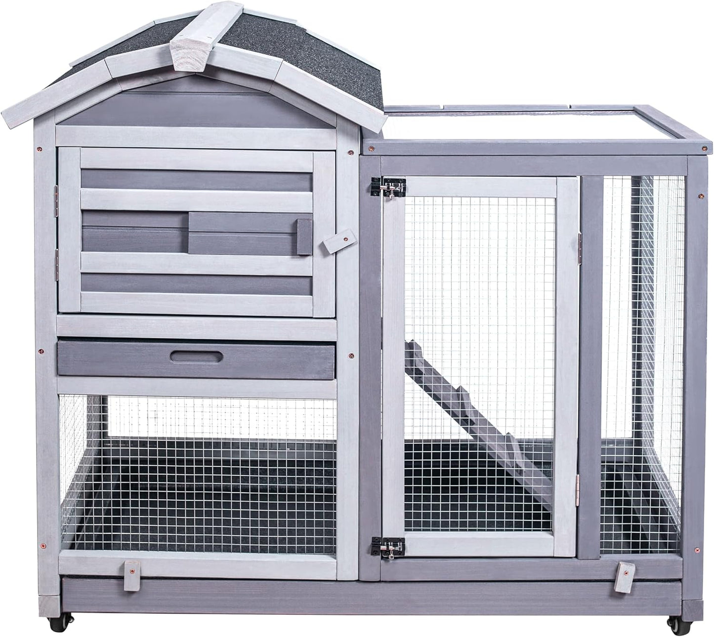 Indoor/Outdoor, Wooden Rabbit Hutch/Cage with Wheels,  Ramp and Removable Tray