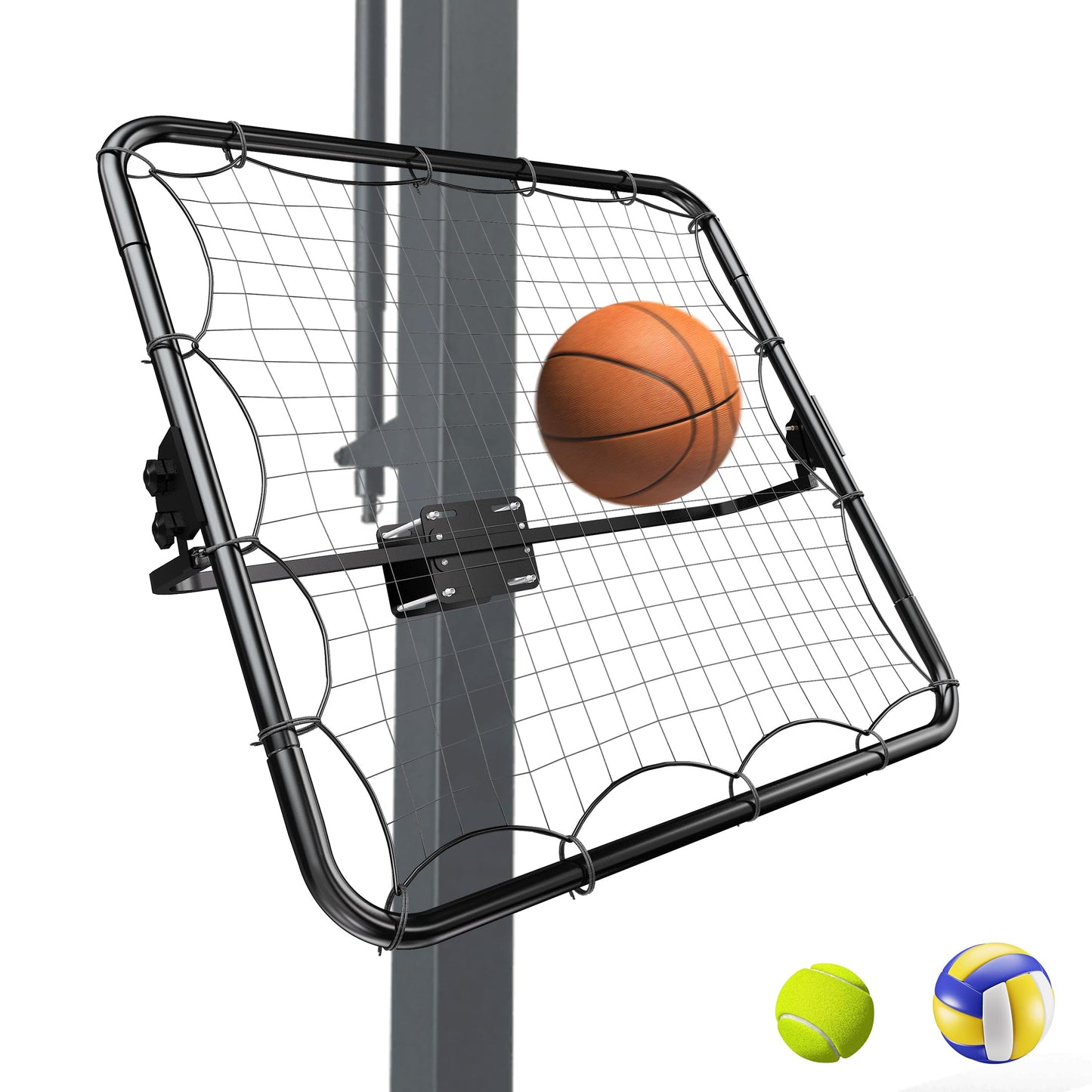 MR Basketball Rebounder 40”x40”, Adjustable Passback Net, Multi-Sport Training Rebound Net, Ball Return System Set up on 2''~6'' Pole for Basketball, Volleyball, Tennis, Pickleball, Baseball Practice