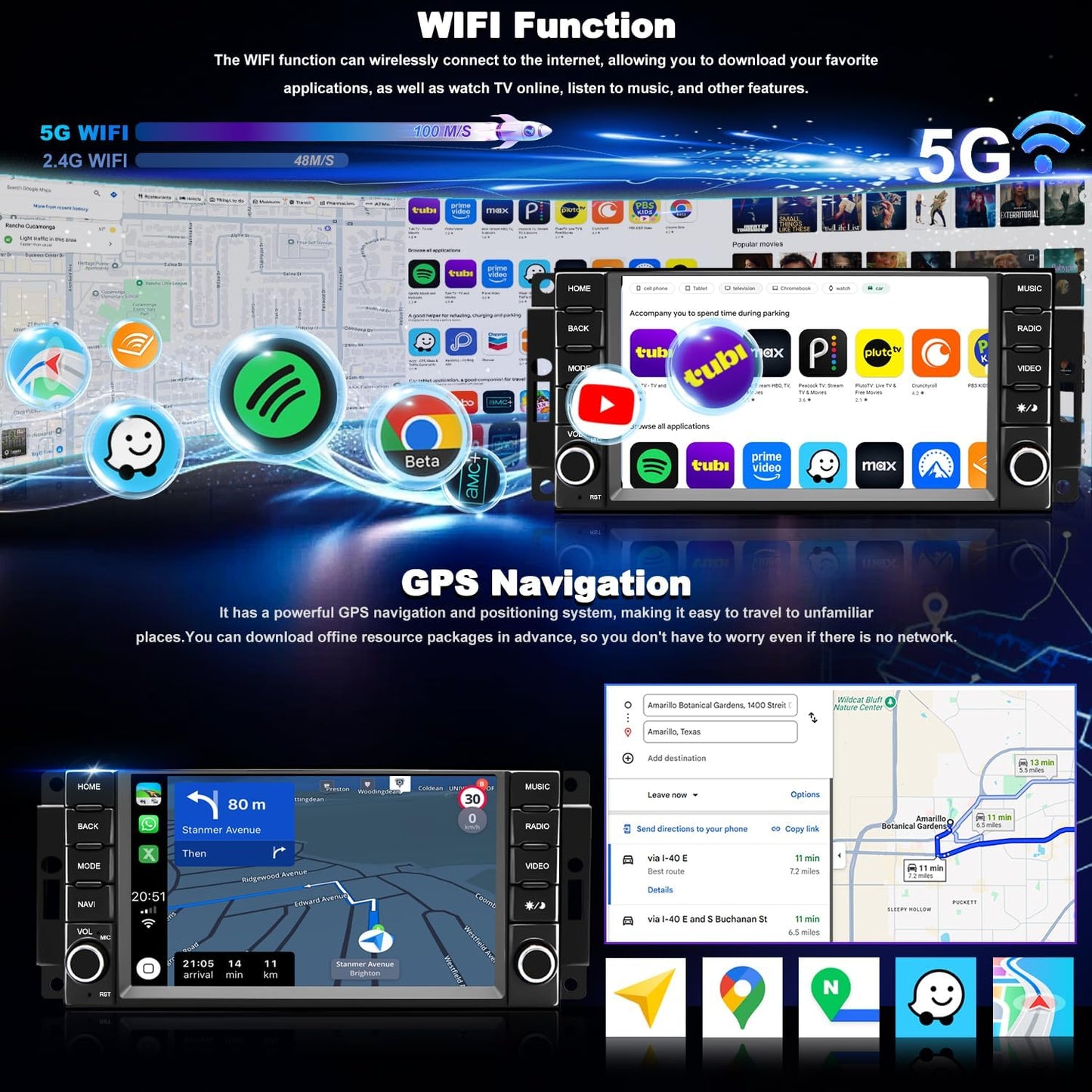 5GWiFi Upgrade Car Radio for Dodge Avenger Challenger 2008-2014, Grand Caravan 2008-2020, RAM 1500/2500/3500 2009-2012, 7inch Touch screen Car Stereo Receivers Wireless Carplay Android Auto GPS Camera