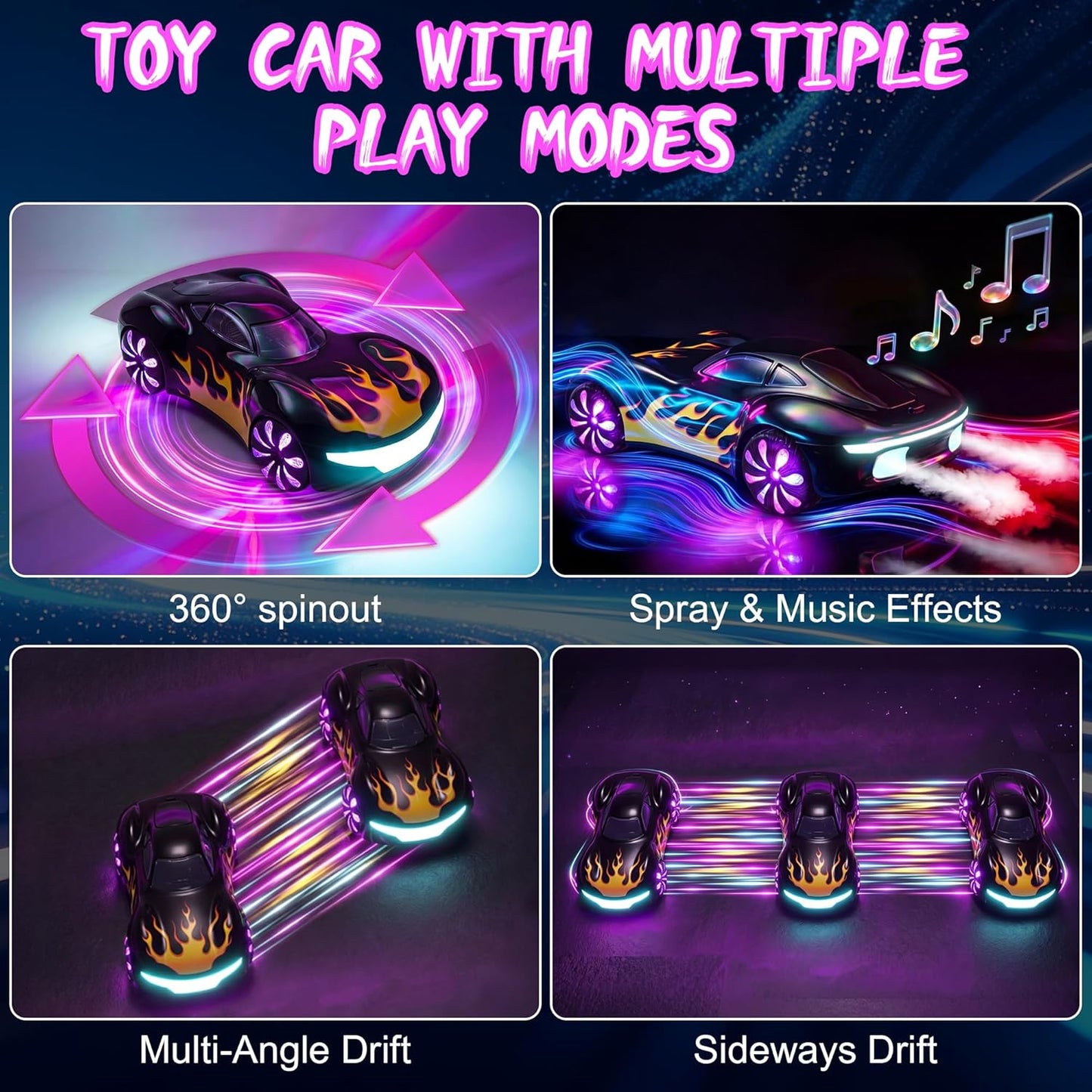 Gesture Sensing RC Stunt Car for Boys 6-12, Hand Controlled Drifting Remote Control Car with Mist Spray & LED, 2.4GHz 50 Min Play Dual Batteries, 360° Spinning, Birthday Gift for Kids, Black