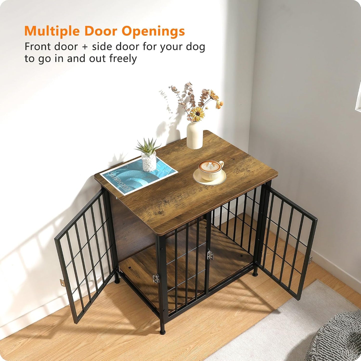DWANTON Dog Crate Furniture, Heavy Duty Dog Crate, Indoor Dog House, Wooden Kennel Table as TV/Night Stand Side/End Table, Small Size, 26.5" L, Warm Brown Warm Brown 26.5"L x 20.1"W x 26.8"H