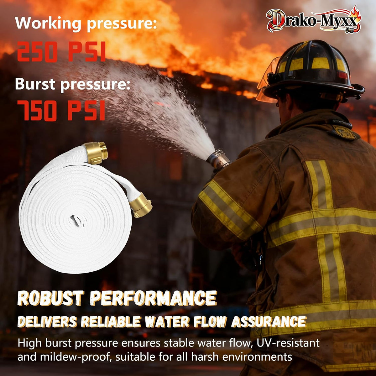Upgrade Fire Hose, 1-1/2" ID x 50 FT, NST/NH Single-Jacketed TPU Fire Hose