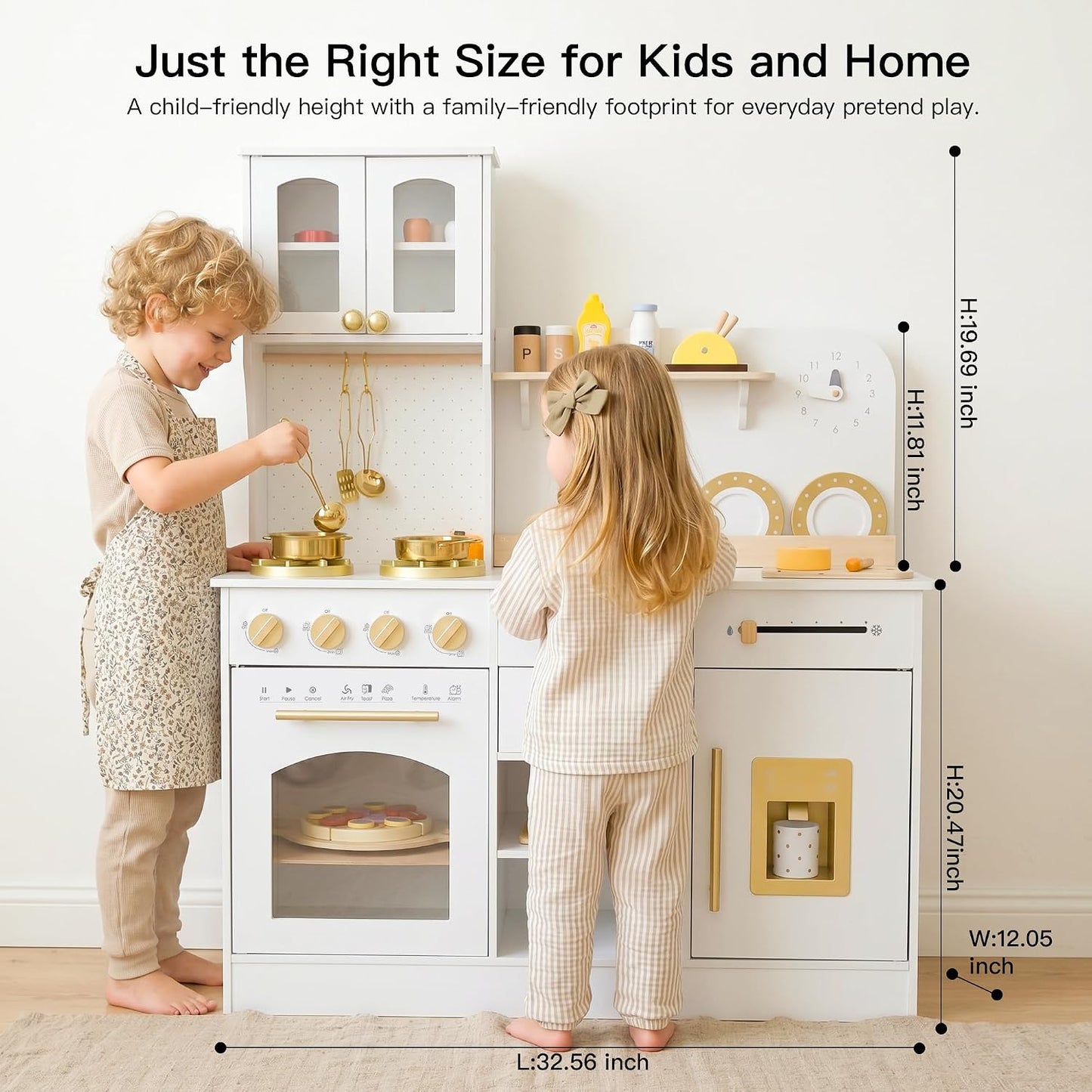 Wooden Play Kitchen for Kids with Extra Storage & Accessories, Kids Kitchen Playset, Pretend Play Toy Kitchen Set, Gift for Kids Ages 3+