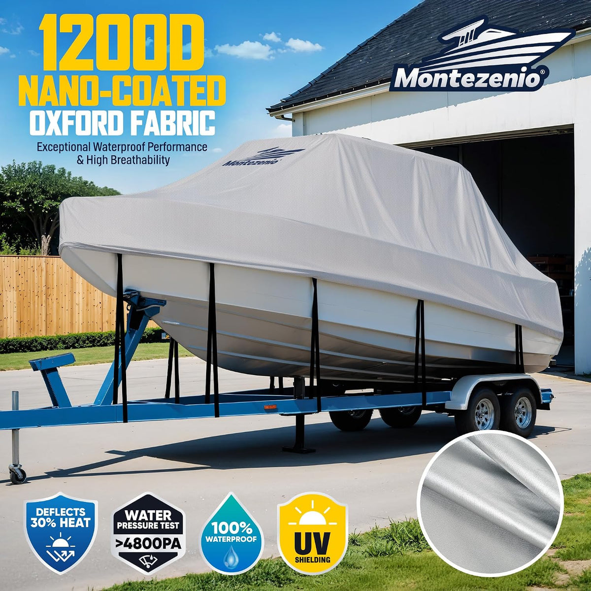 Tsukiko T-Top Boat Cover, 1200D Heavy Duty Marine Grade T Top Boat Covers Fits 22-24ft Long, Waterproof Center Console Boat Cover, Tear-Resistant Boat Storage Cover (16-18 FT)
