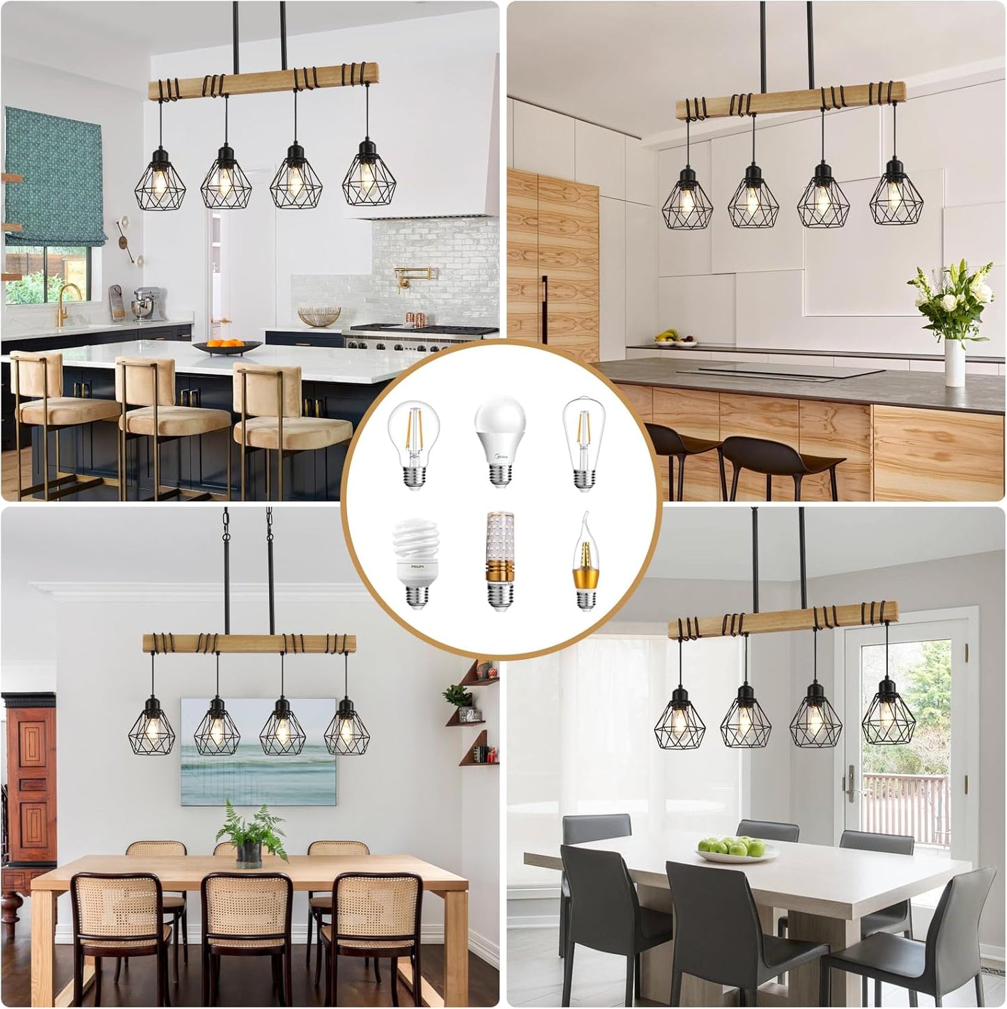 Dining Room Light Fixture Hanging for Modern Farmhouse 4-Lights Kitchen Island Lighting,Modern Chandelier Over Table Linear Chandeliers Black Rustic