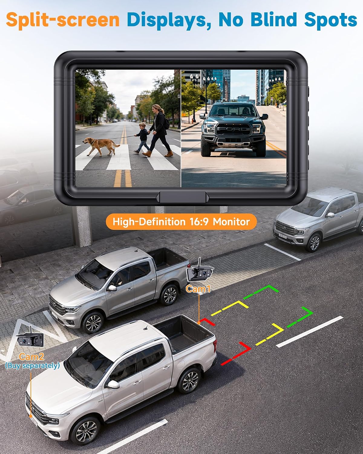 1296P HD 7.2'' Magnetic Wireless Backup Camera for Trucks Clear Day & Night