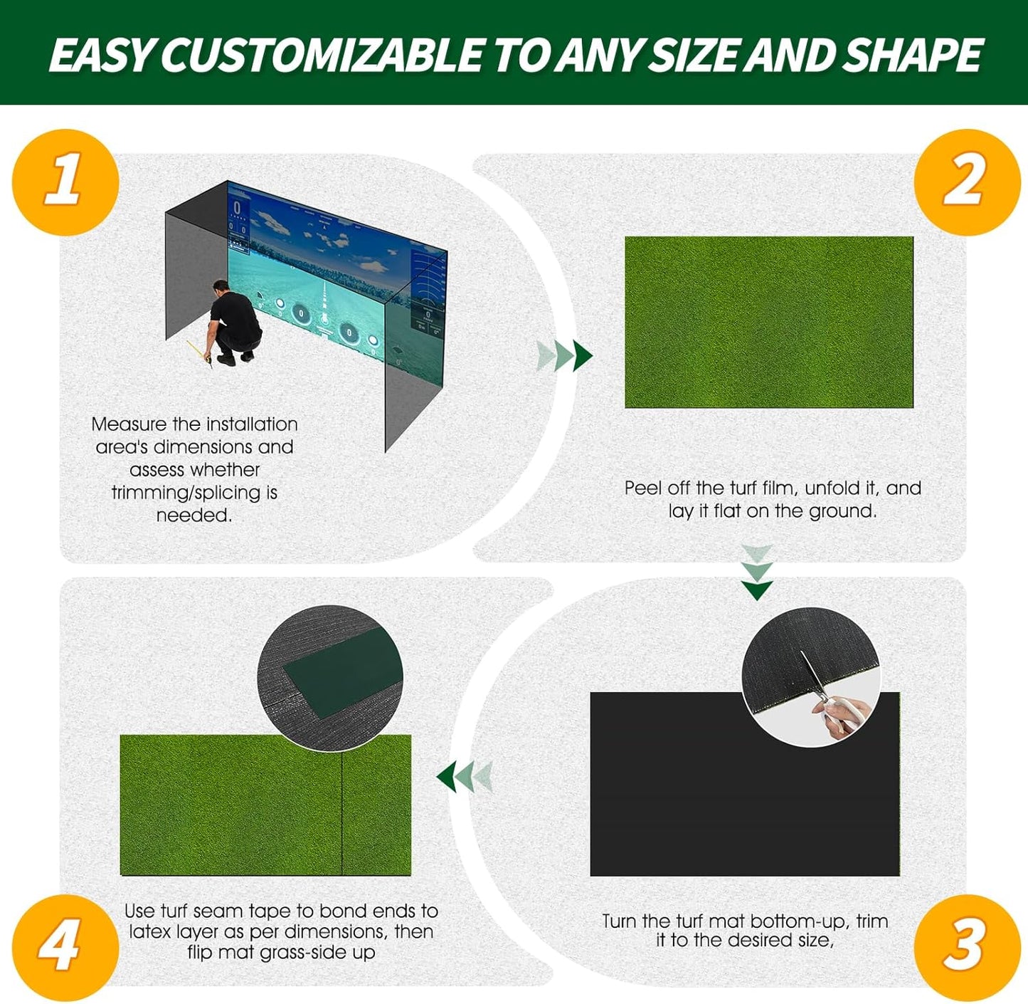 Golf Simulator Turf Mat, 15 mm 8/10/12ft Golf Mat for Indoor Home Setups, Golf Putting Mats Practice Outdoor Training Golf Hitting Mat for Putting Practice Football Sports Gym Backyard 8FTx4.8FT