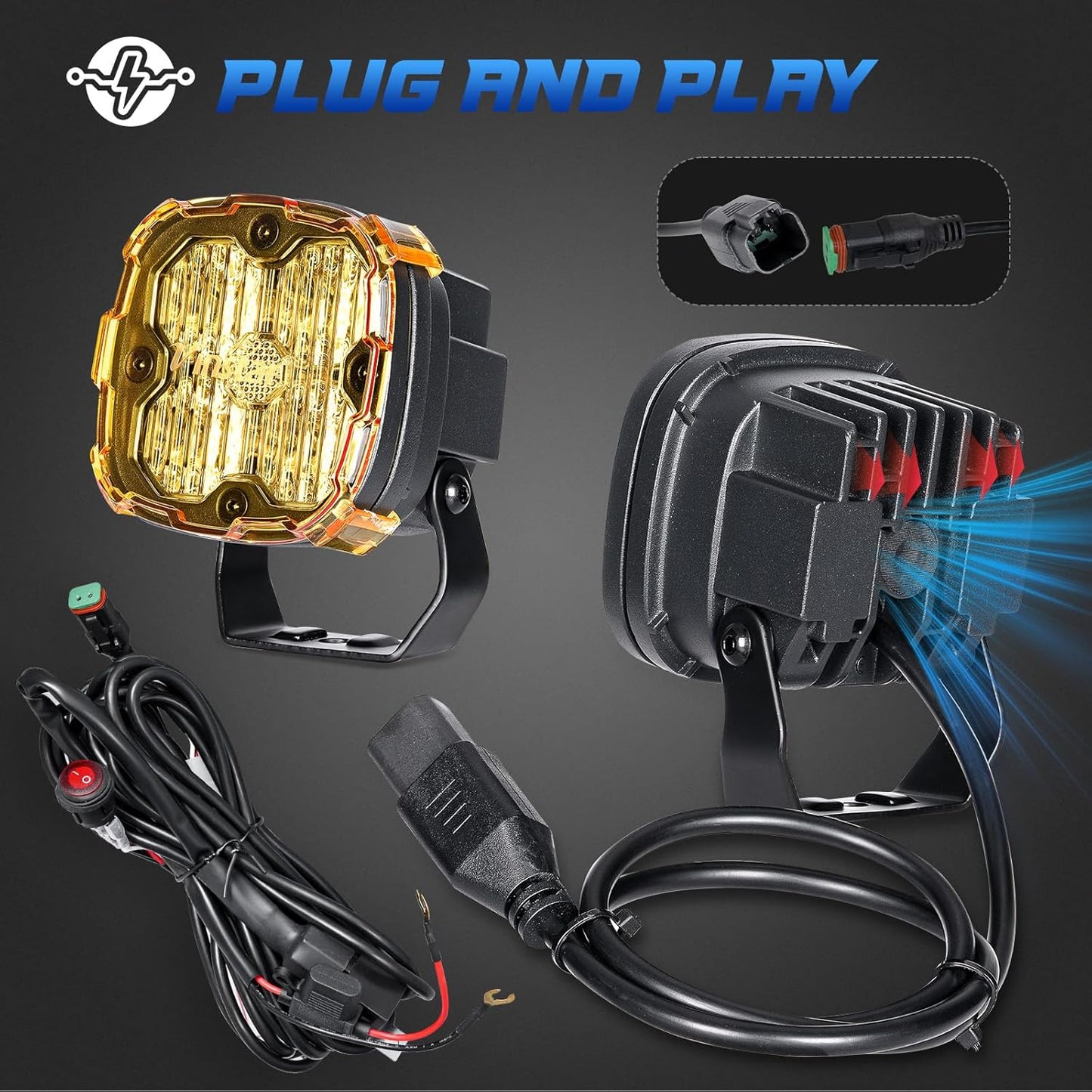 Ditch Lights Fit for JK JKU 2007-2017 Wrangler Jeep, Up to 4000LMS Bright 40W LED Mods Light Kit, Arrived with Optional Amber Lens and Mounting Bracket, 2PCS(White Ditch Light)