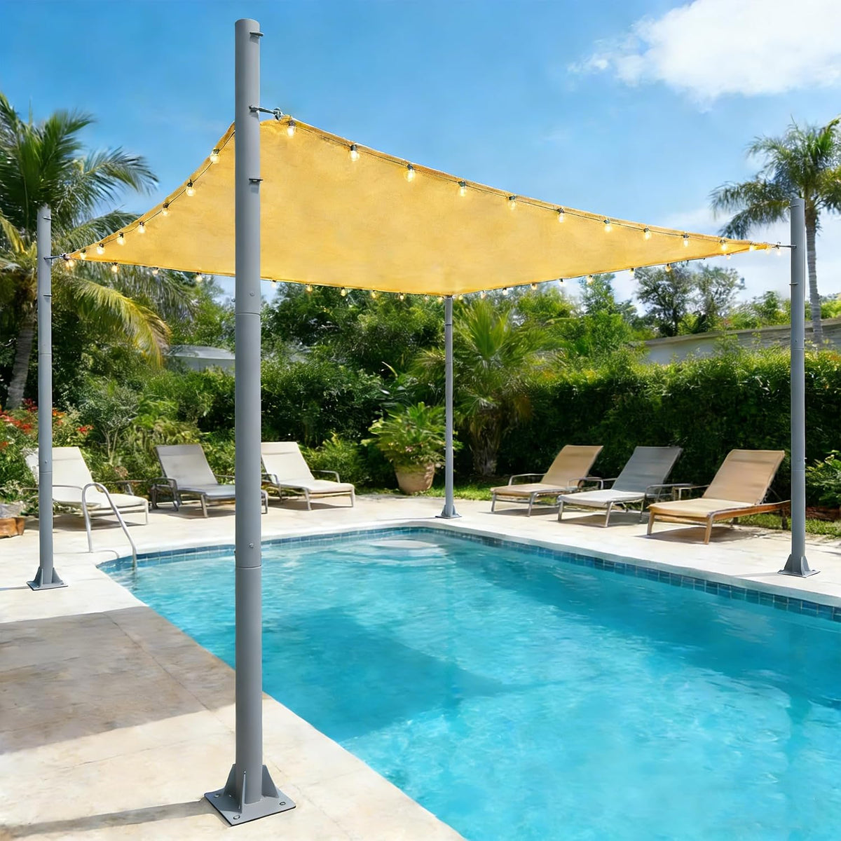 Shade Sail Poles kit, 11Ft Sun Shade Sail Poles Support Awning Canopy, Outdoor String Light Pole Post Heavy Duty Steel Post Suitable for Garden/Yard/Pool/Patio(Heavy Duty 2.4" Gray 1x11Ft Pole)