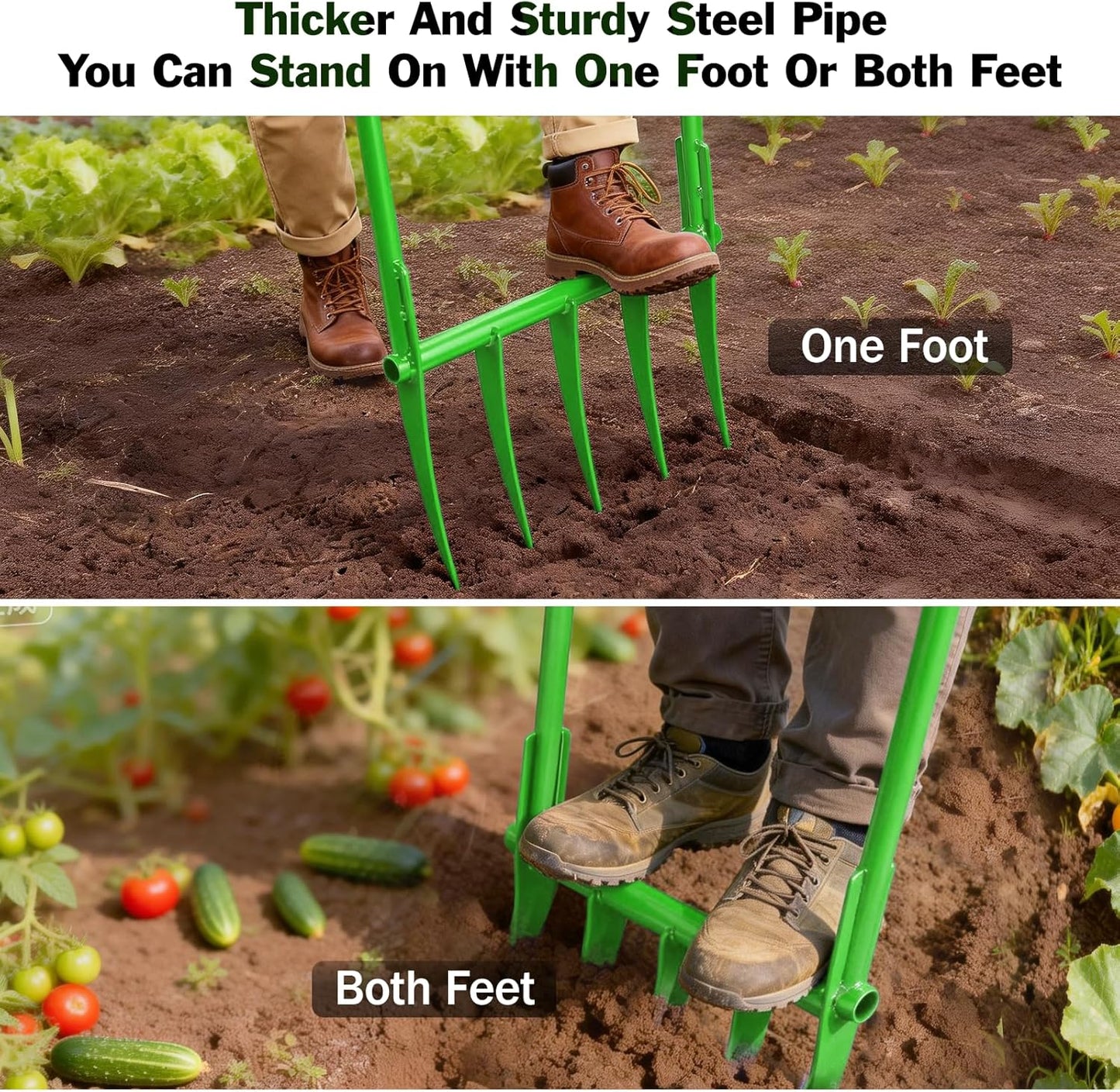 5 Tines All Steel Broadfork, 19" Broad Fork Garden Tool Heavy-Duty Digging Pitchfork, Non-Slip Grips & Detachable Design for Gardening, Farm Cultivation, and Soil Loosenin