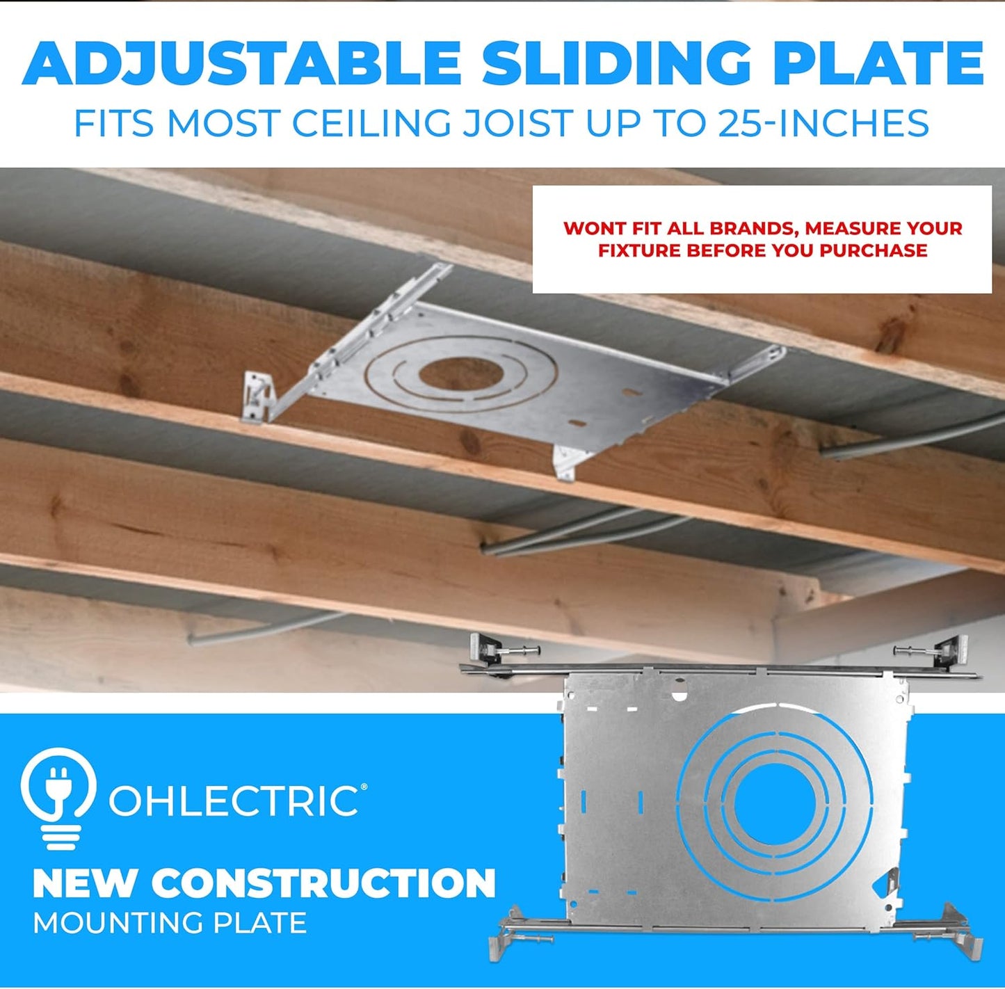 OHLECTRIC New Construction Mounting Plate| 2- 3- 3.5- 4 Inch LED Recessed Lighting Kits| Extendable Hanger Bars, ETL Listed |Perfect for Ceilings