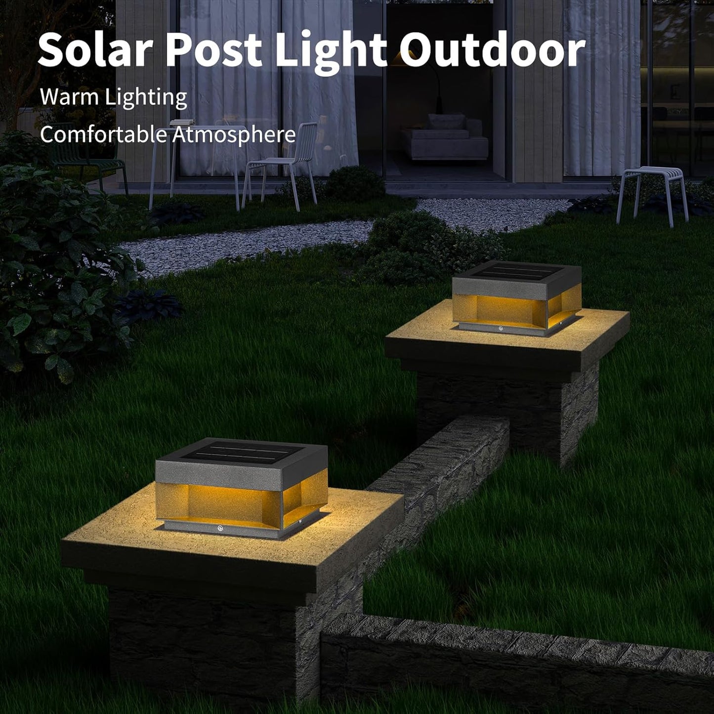 VZVI Solar Pillar Lights Outdoor, Modern Solar Post Lights LED Fence Deck Cap Landscape Lighting 3000K Luxury Solar Column