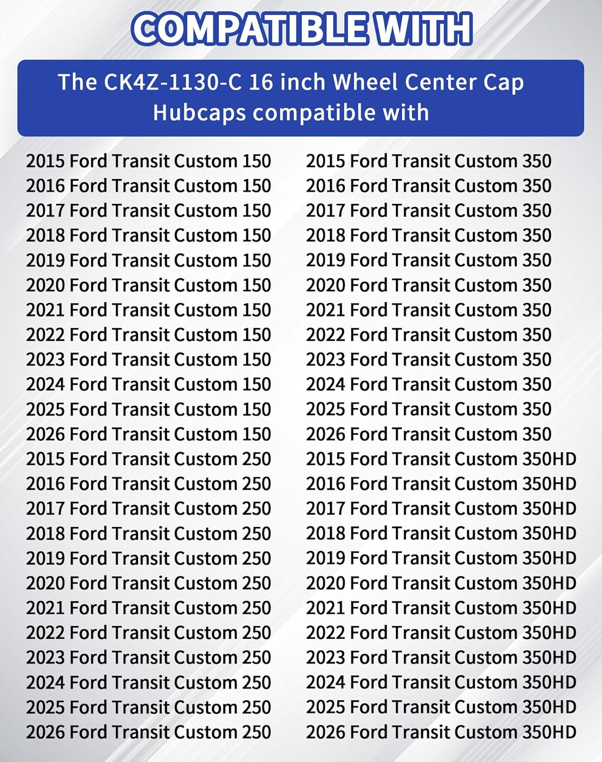 CK4Z-1130-C CK4Z1130C 16" Wheel Black Center Caps Fit for Ford Transit 150 250 350 350HD 2015-2026 Hubcaps Hub Caps Kit 4Pcs OE BK21-1130-CA BK211130CA ‎