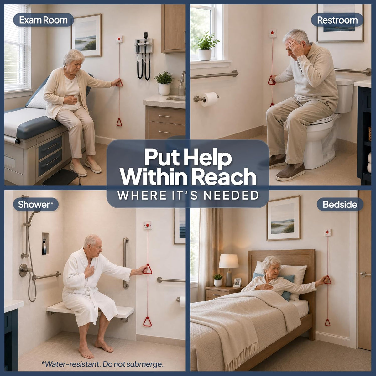 Smart Caregiver Wireless Pull Cord Call Button & Alert Monitor for Elderly