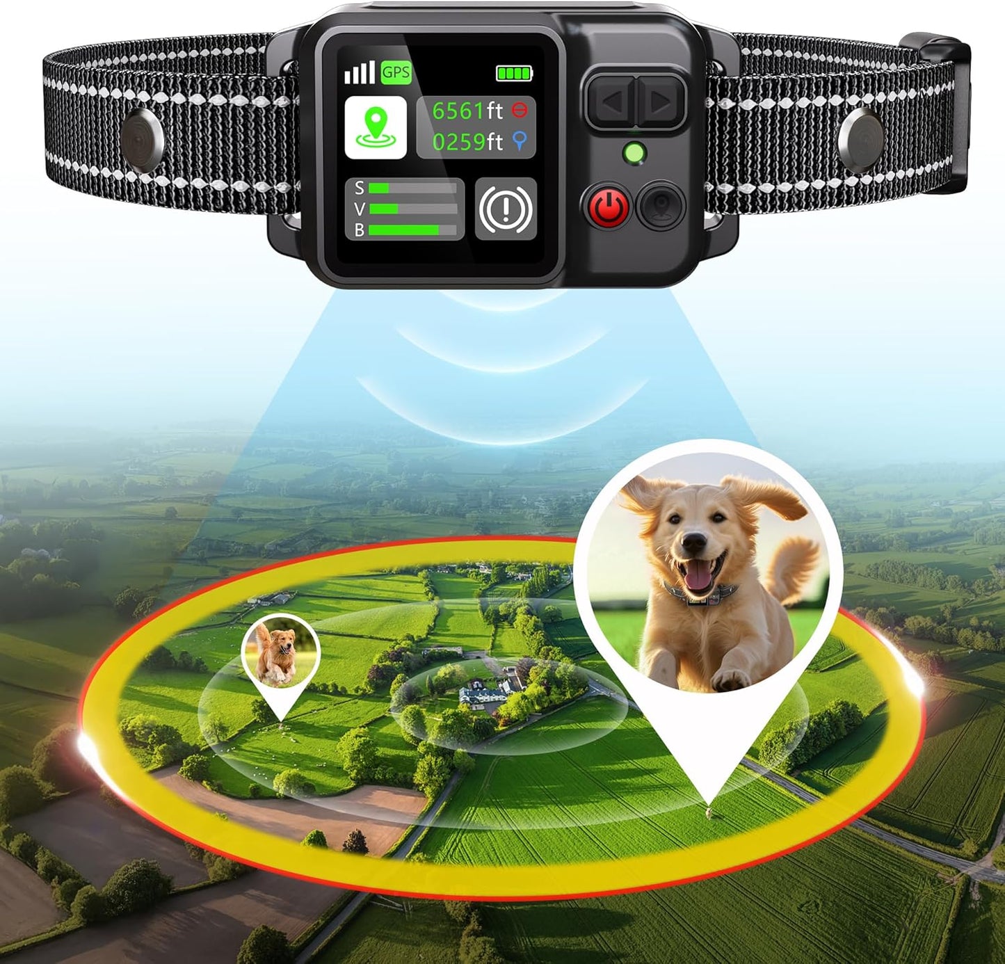 GPS Wireless Dog Fence System - Invisible &amp; Electric Perimeter Fence for Dogs | Control Distance up to 6561 ft | GPS Positioning, Protection