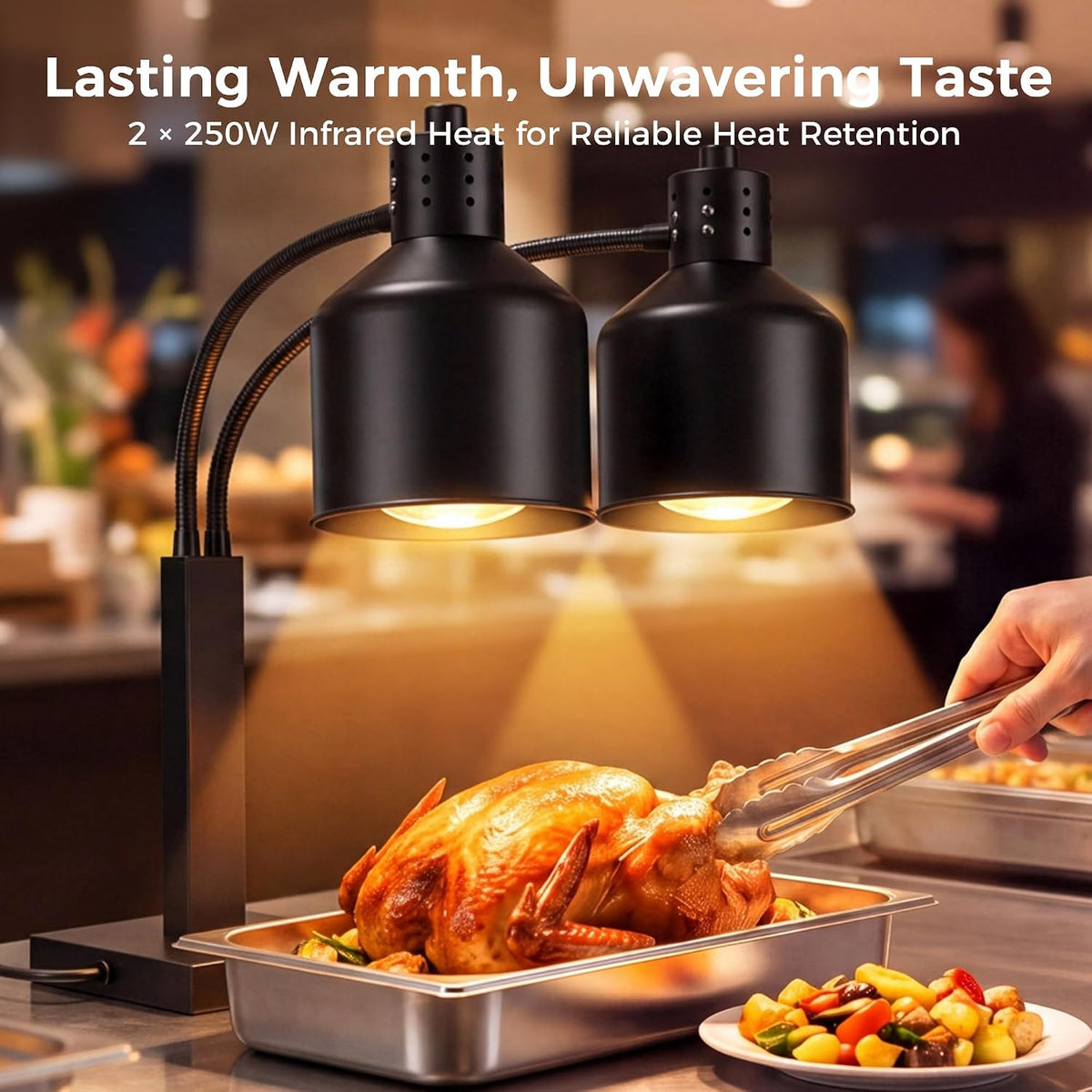 CAMMOO Food Heat Lamp with 8000H Lifespan, Stable C-Clamp for Table Edge Black